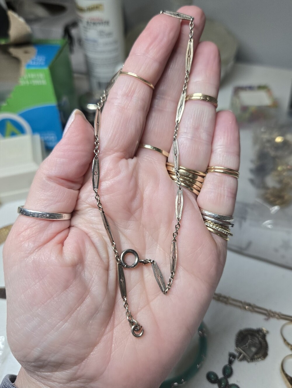 Victorian White Gold Filled Watch Chain Necklace
